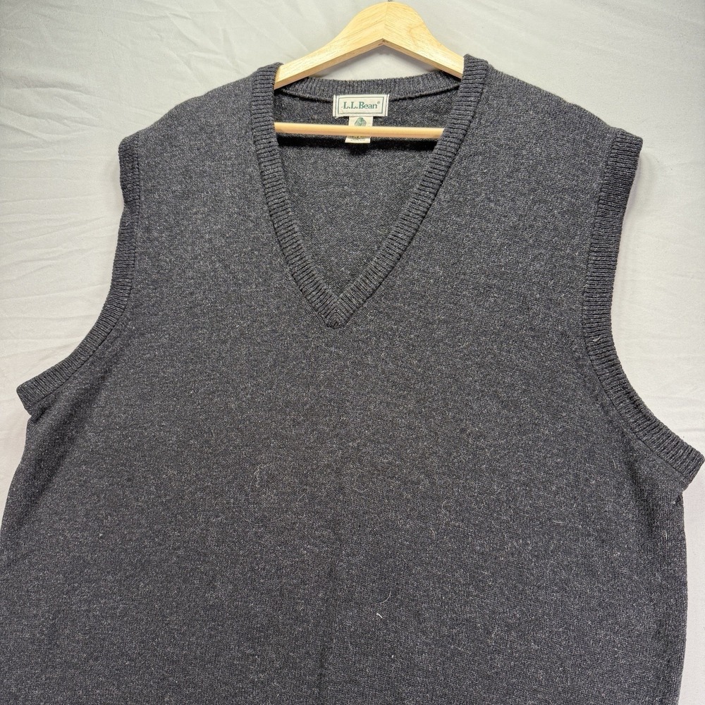 Vintage LL Bean Sweater Vest Mens Large Tall Dark Gray Pure Lambswool Scotland
